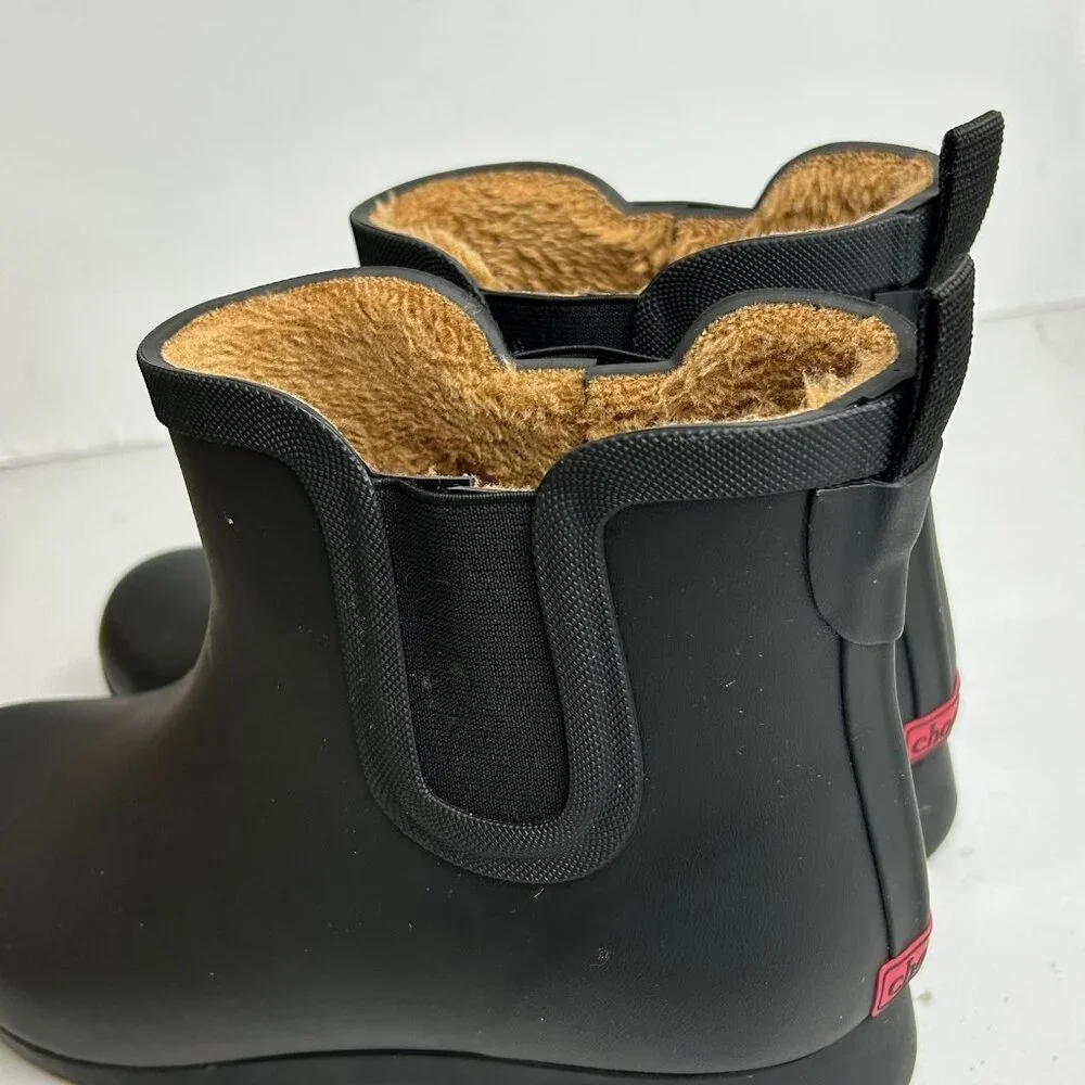 Chooka Womens 9 Waterproof Chelsea Bootie Plush Lined, Slip-On Rain Ankle Boots